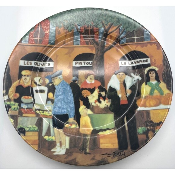 Complete Set of 6 GUY BUFFET Marche Aux Fleurs Dinner Plates French Cafe Scenes - Picture 8 of 14
